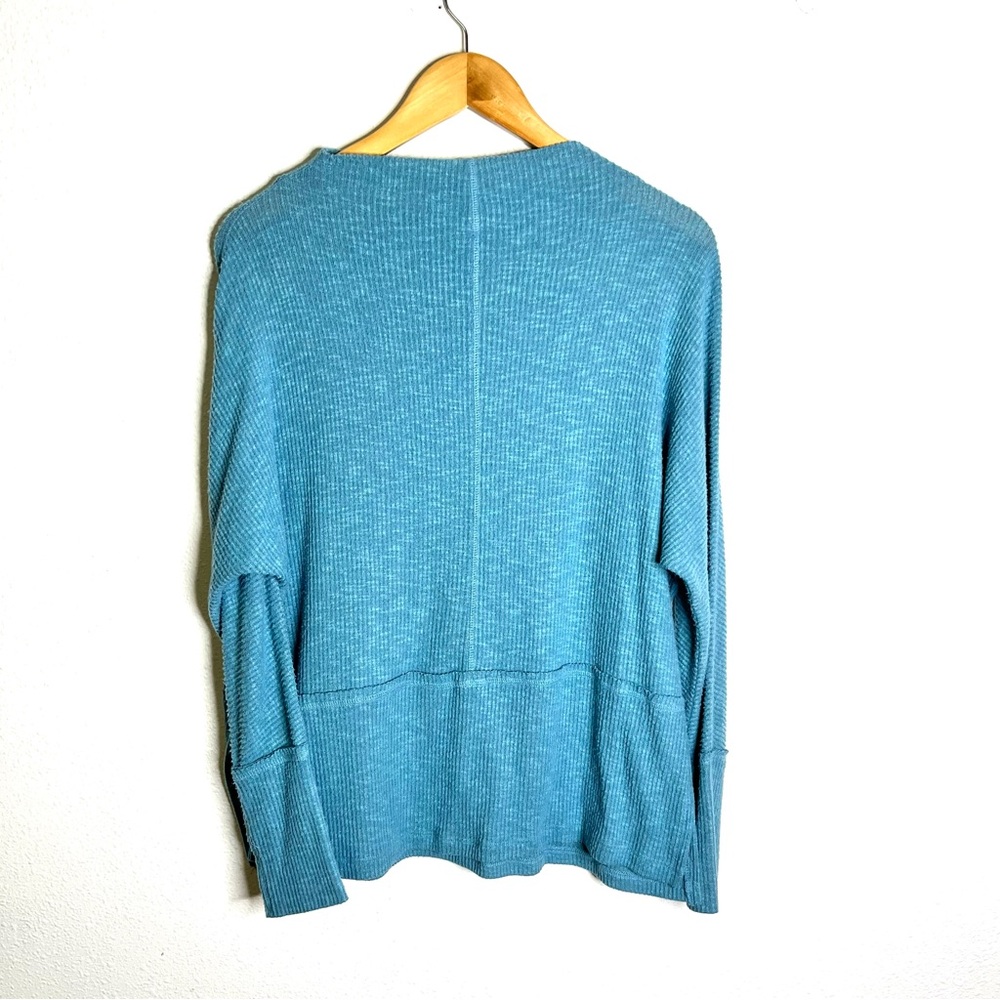 Anthropologie eri + ali Blue ribbed knit Top funnel neck sz M pullover tunic - Picture 8 of 9